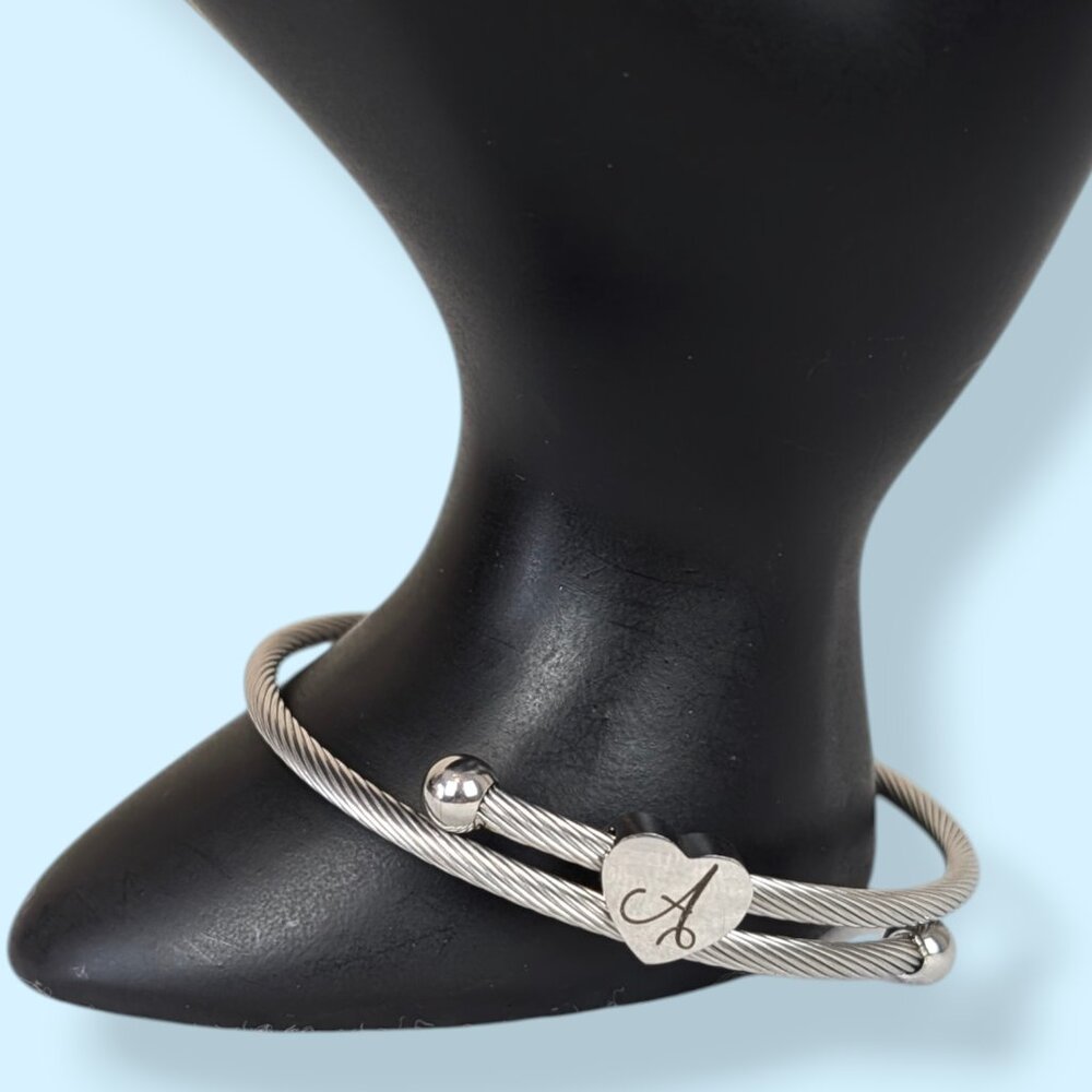(2/$20) Twisted Cable "A" Heart Bracelet